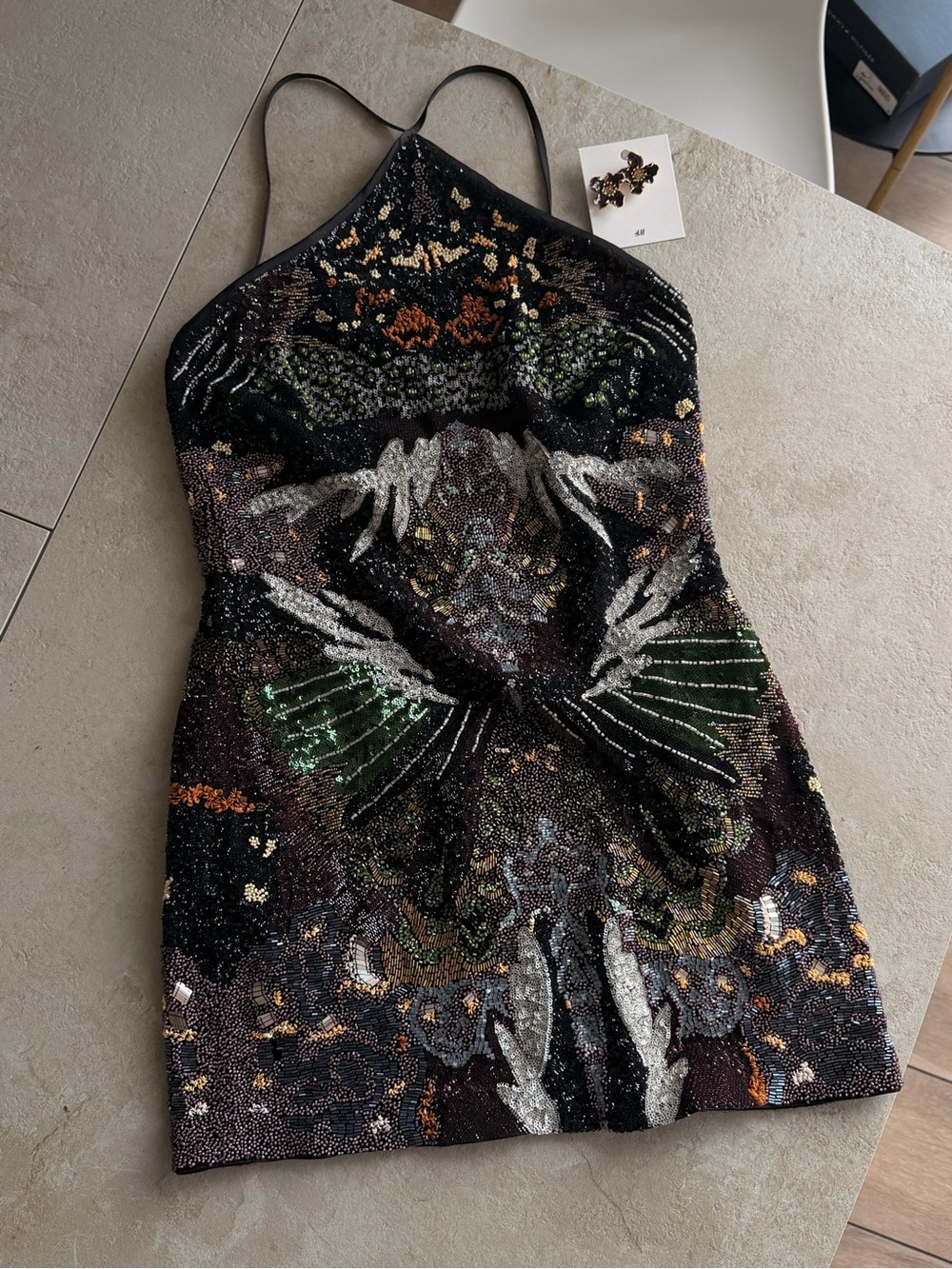AllSaints Balentina Dress Floral Beaded Mini Black & Multicolor Size 10